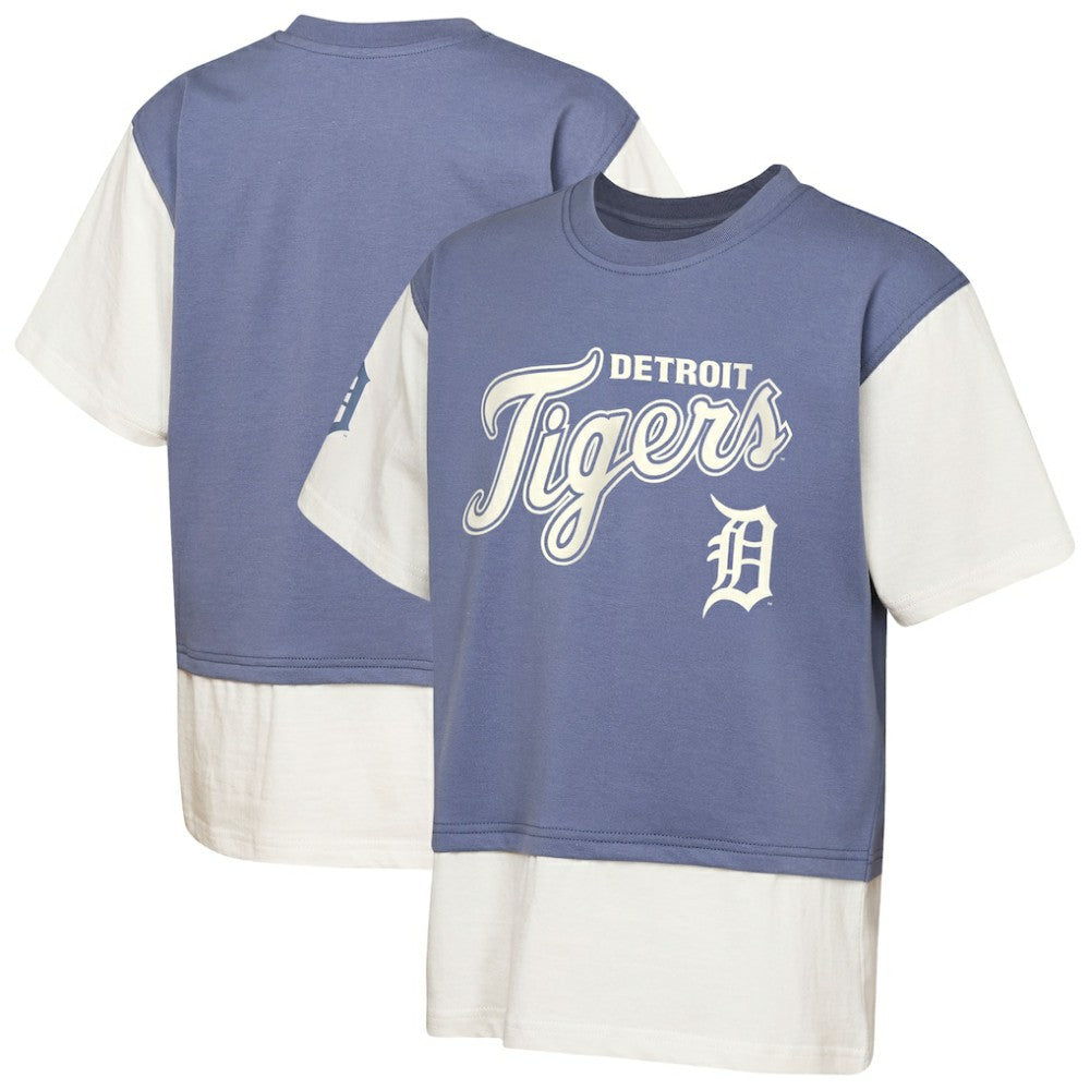 Detroit Tigers Outerstuff Youth Ultimate Pastels Premium Double Run T-Shirt - Navy/Cream - MLB Discount