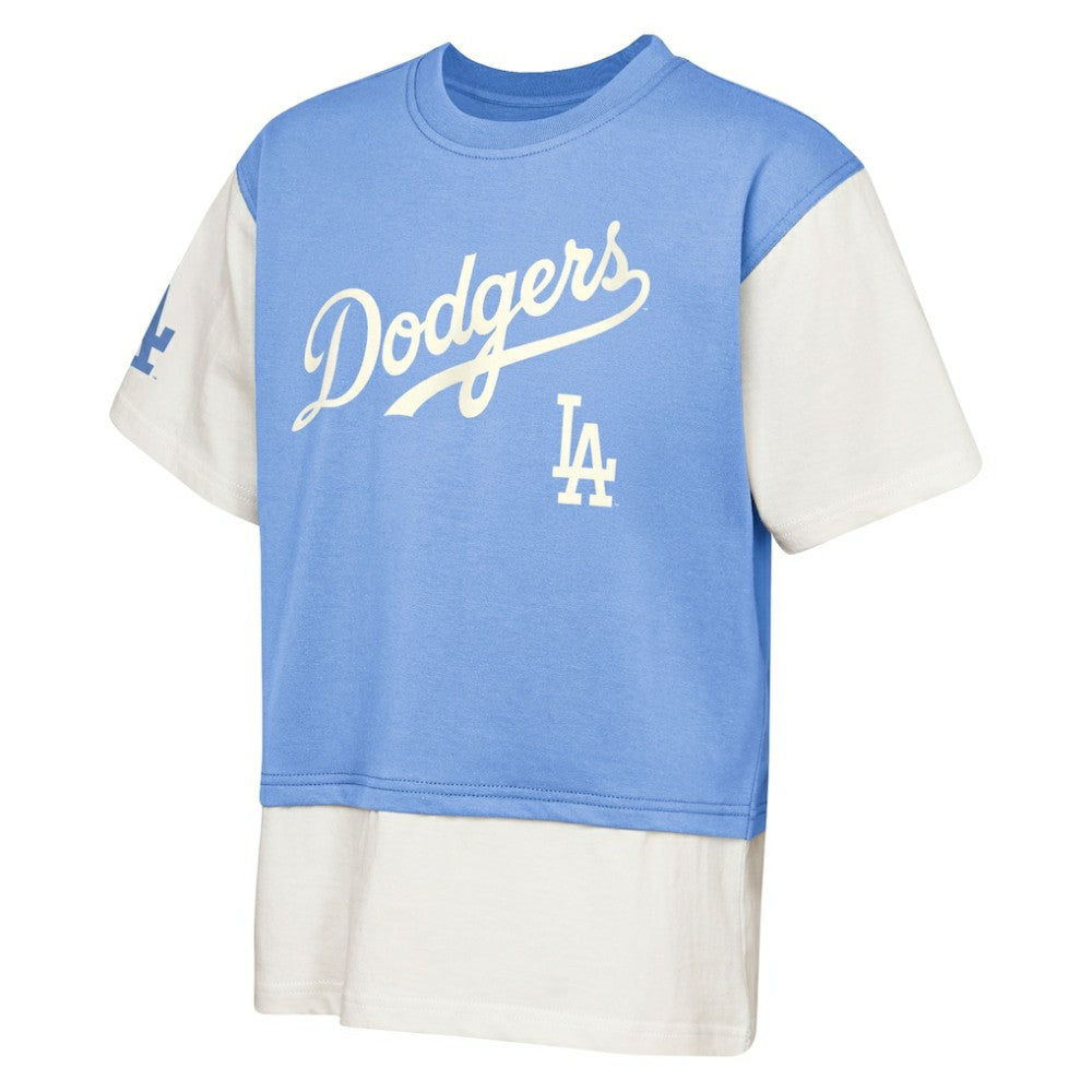 Los Angeles Dodgers Outerstuff Youth Ultimate Pastels Premium Double Run T-Shirt - Royal/Cream - MLB on Sale