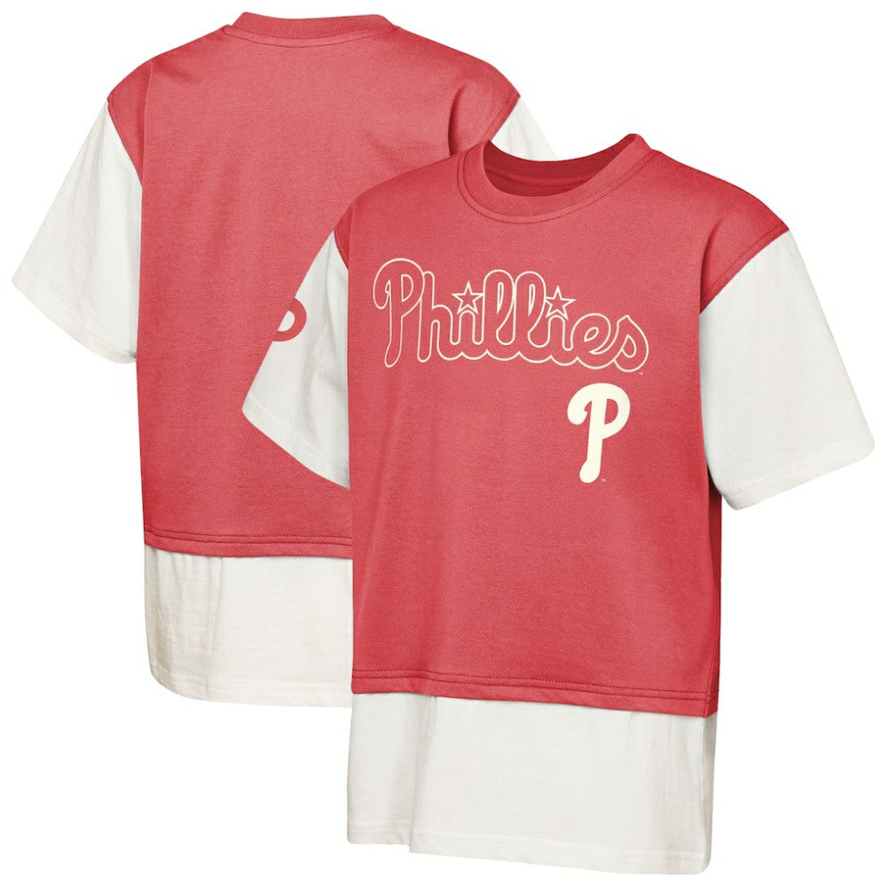 Philadelphia Phillies Outerstuff Youth Ultimate Pastels Premium Double Run T-Shirt - Red/Cream - MLB Online
