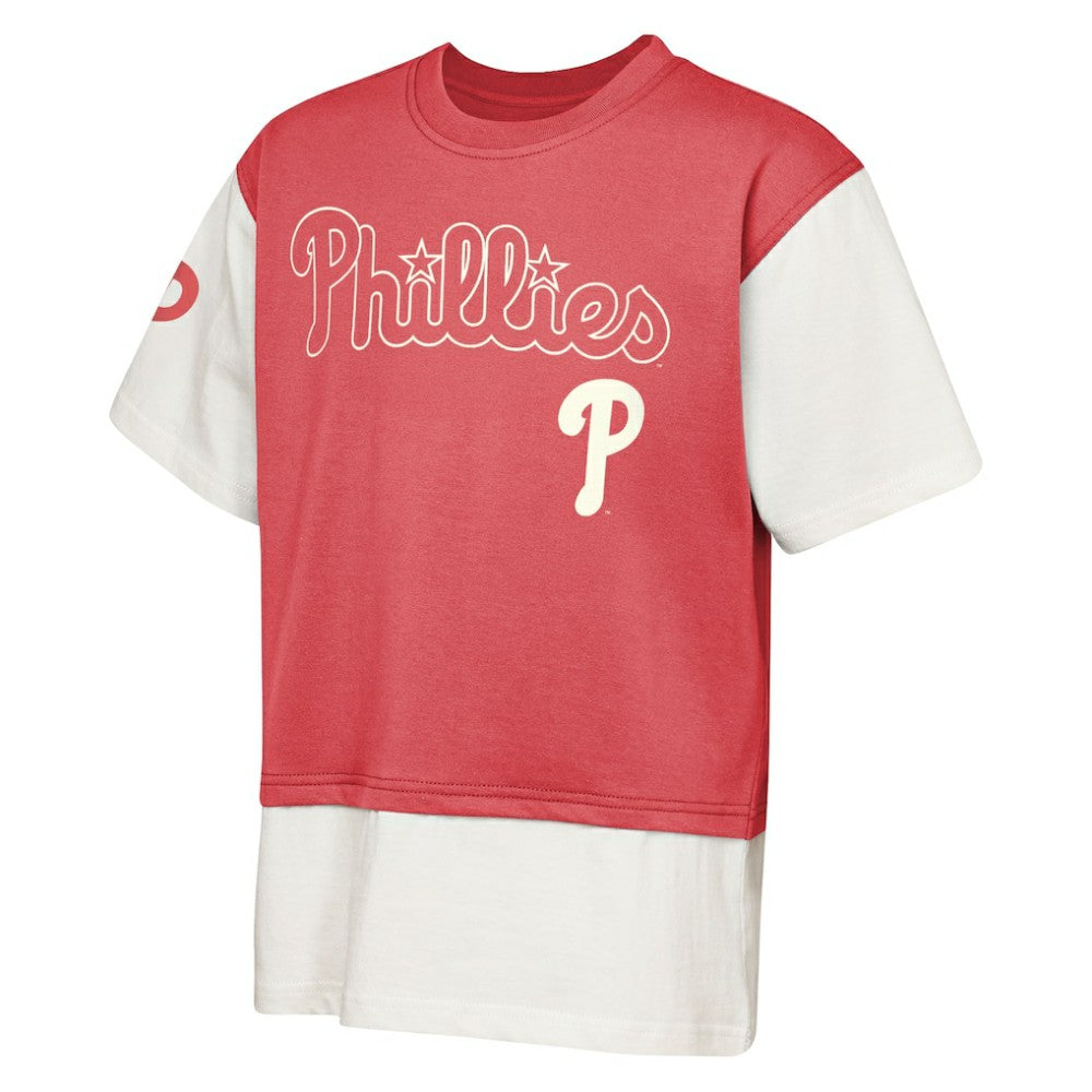 Philadelphia Phillies Outerstuff Youth Ultimate Pastels Premium Double Run T-Shirt - Red/Cream - MLB Online