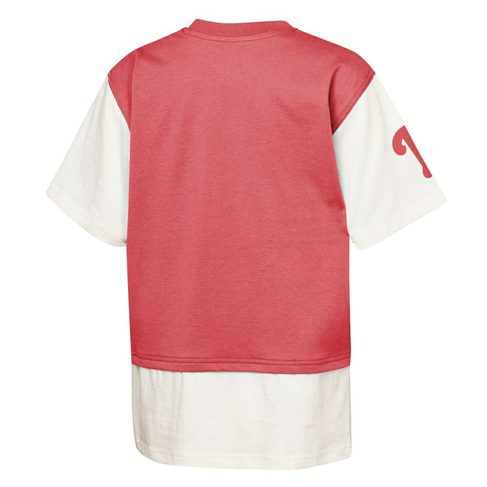 Philadelphia Phillies Outerstuff Youth Ultimate Pastels Premium Double Run T-Shirt - Red/Cream - MLB Online