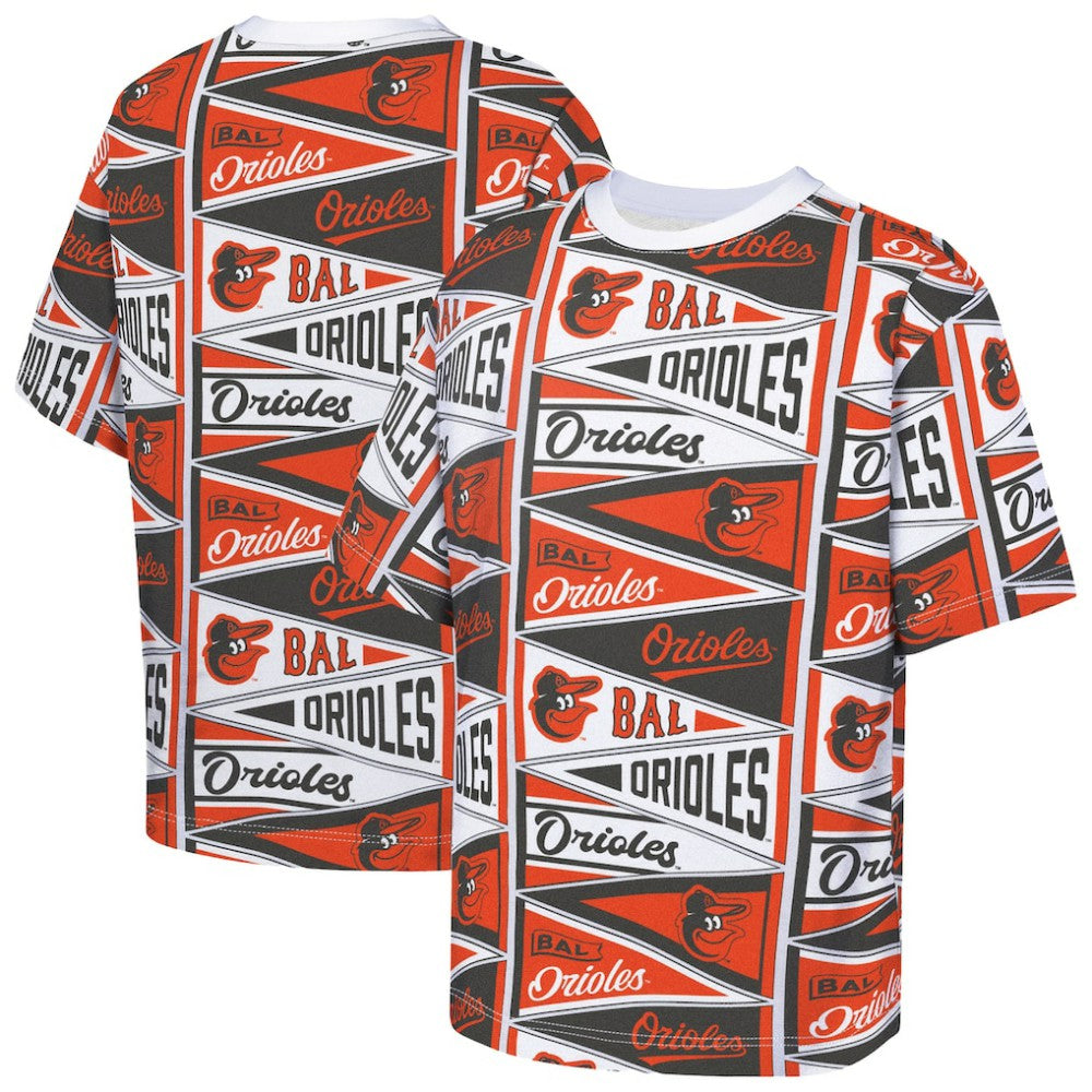 Baltimore Orioles Outerstuff Youth All-Over Pennant T-Shirt - Orange - MLB Lifestyle