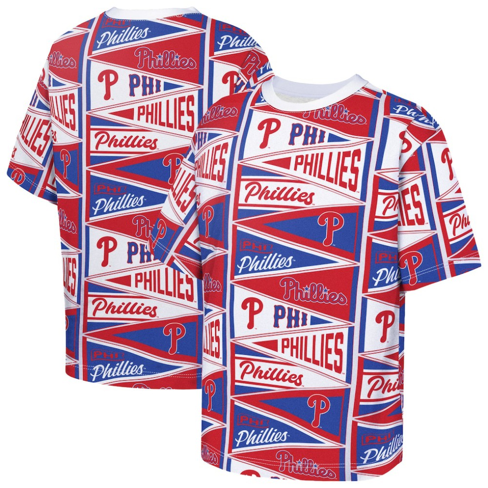 Philadelphia Phillies Outerstuff Youth All-Over Pennant T-Shirt - Red - MLB Lifestyle