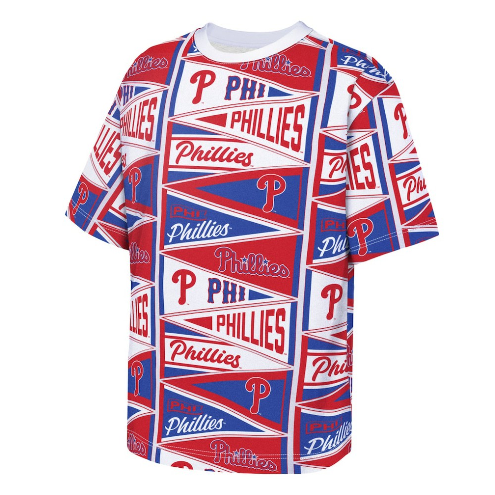 Philadelphia Phillies Outerstuff Youth All-Over Pennant T-Shirt - Red - MLB Lifestyle