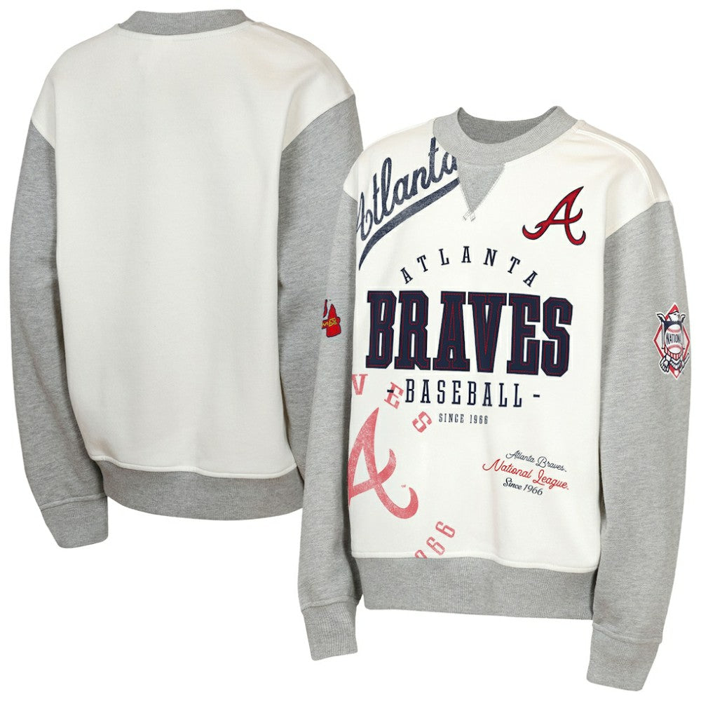 Atlanta Braves Outerstuff Youth Big League Power Hit Fleece Sweatshirt - Cream/Gray - MLB Sale