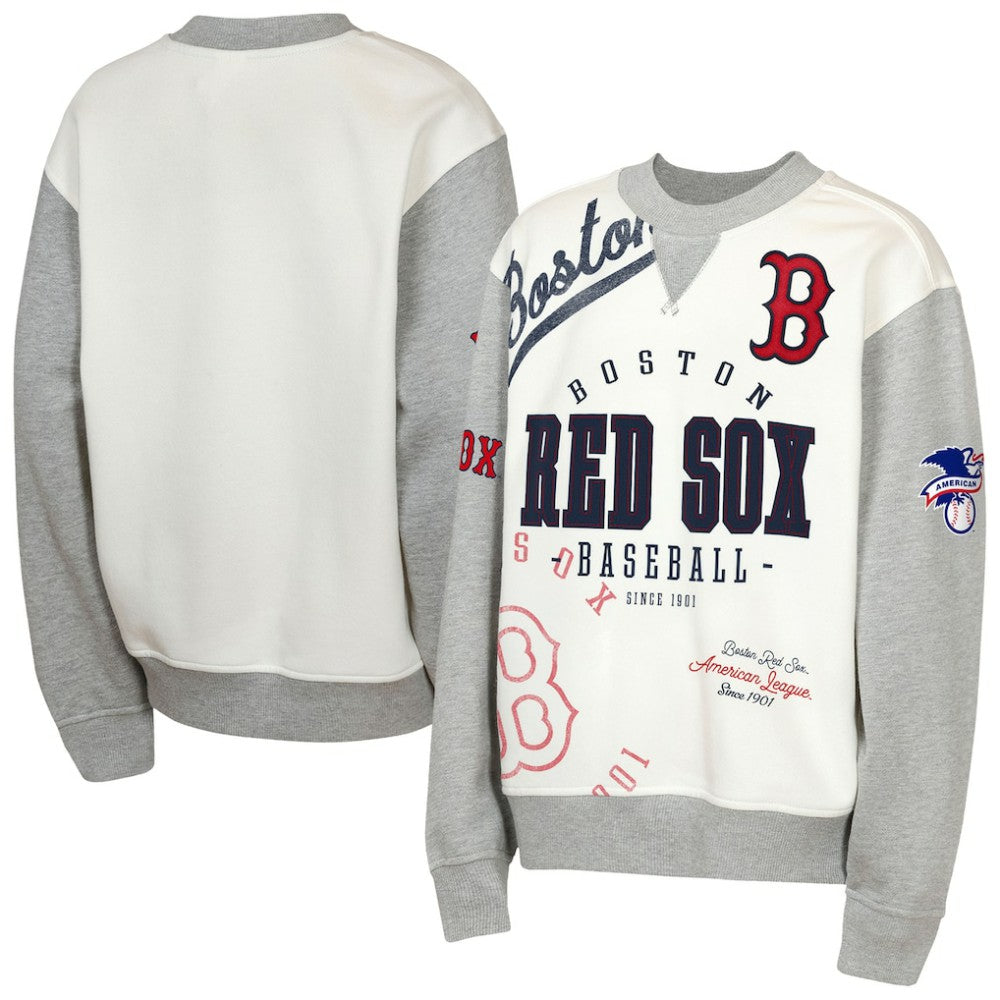 Boston Red Sox Outerstuff Youth Big League Power Hit Fleece Sweatshirt - Cream/Gray - MLB Discount