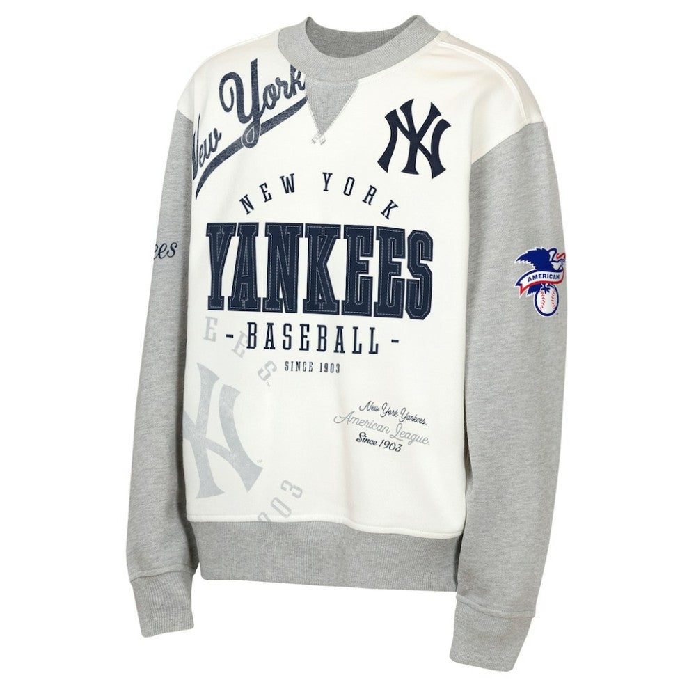 New York Yankees Outerstuff Youth Big League Power Hit Fleece Sweatshirt - Cream/Gray - MLB Discount