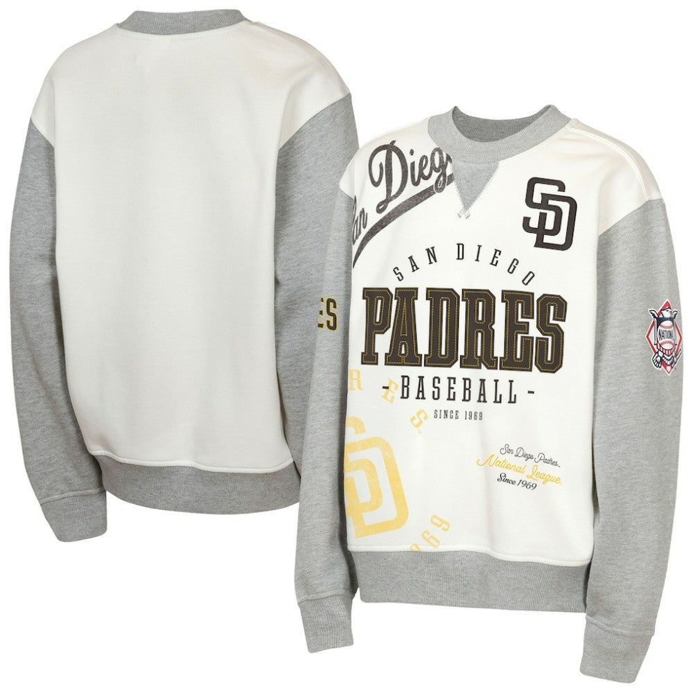 San Diego Padres Outerstuff Youth Big League Power Hit Fleece Sweatshirt - Cream/Gray - MLB on Sale