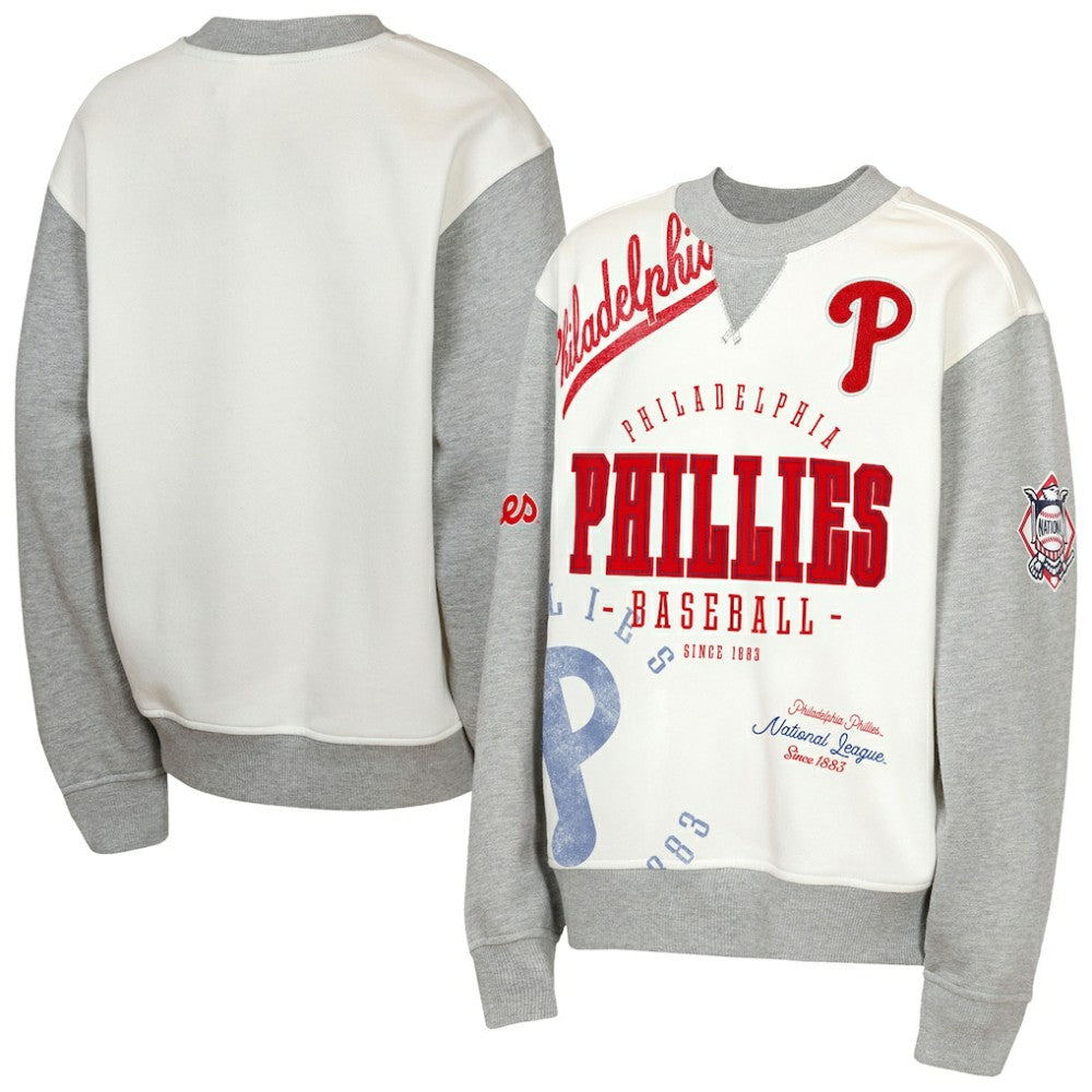 Philadelphia Phillies Outerstuff Youth Big League Power Hit Fleece Sweatshirt - Cream/Gray - MLB Sale