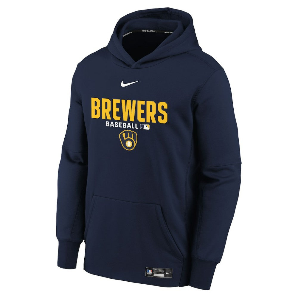 Milwaukee Brewers Nike Youth Authentic Collection Therma-FIT Hoodie - Navy - Nike Sale