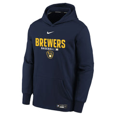 Milwaukee Brewers Nike Youth Authentic Collection Therma-FIT Hoodie - Navy - Nike Sale