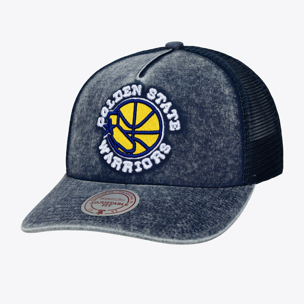 Golden State Warriors Gameday Snow Wash Adjustable Trucker Hat for sale Blue | Mitchell & Ness Lifestyle