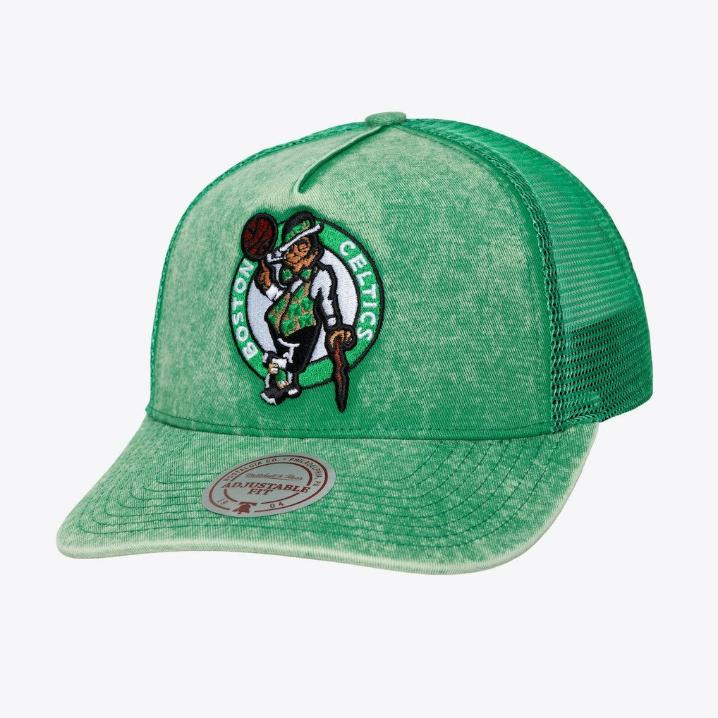 Boston Celtics Gameday Snow Wash Adjustable Trucker Hat Kelly Green | Mitchell & Ness for sale