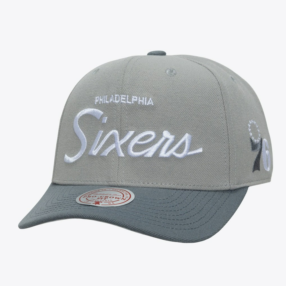 Philadelphia 76ers Thunderstorm Head Coach Pro Crown Snapback Hat Gray | Mitchell & Ness Near Me