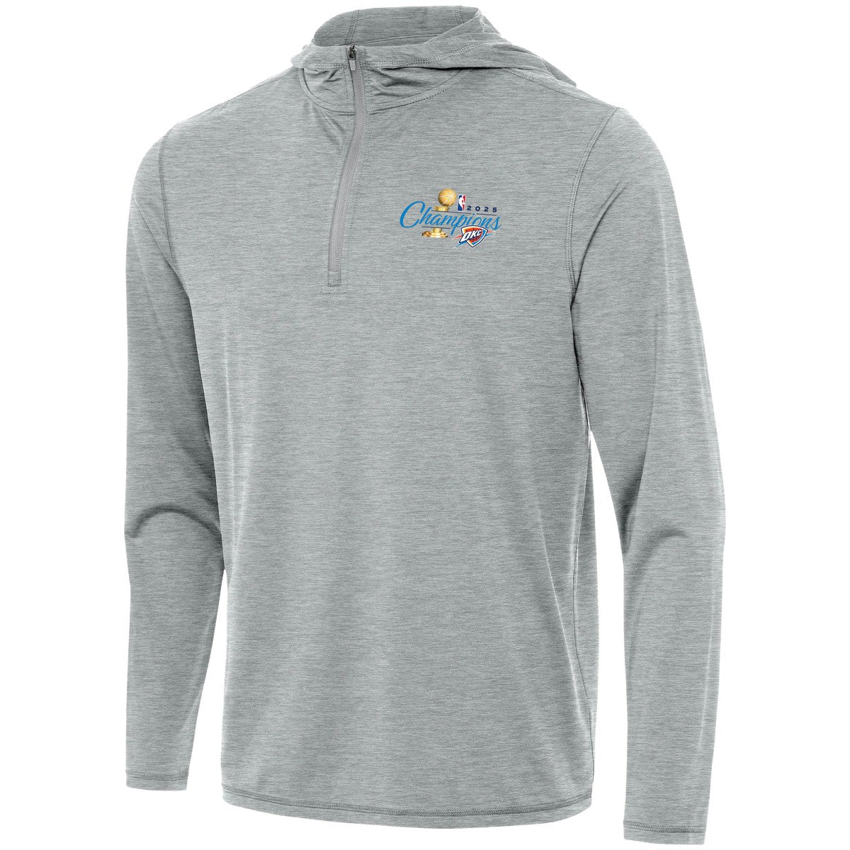Oklahoma City Thunder Antigua 2025 NBA Finals Champions Tidy Quarter-Zip Hoodie Heather Gray
