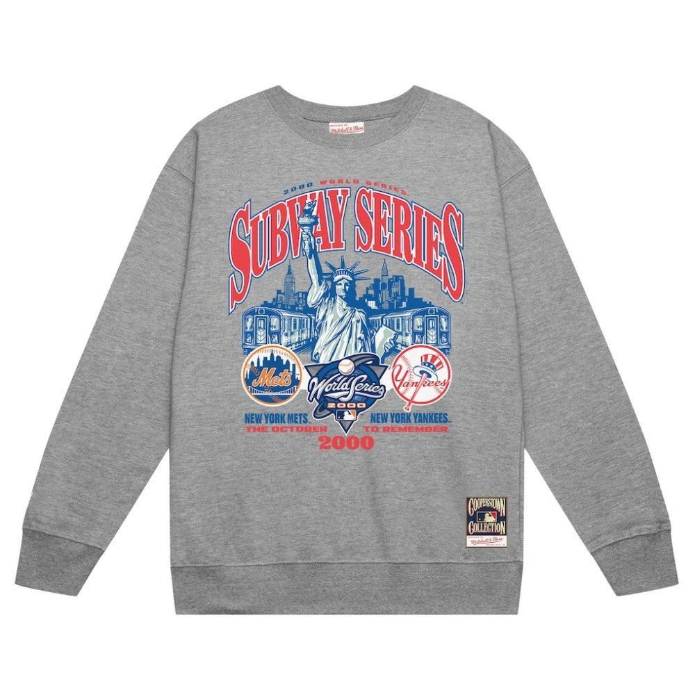 New York Yankees vs. New York Mets Mitchell & Ness 2000 World Series Pullover Sweatshirt - Heather Gray - Mitchell & Ness on Sale