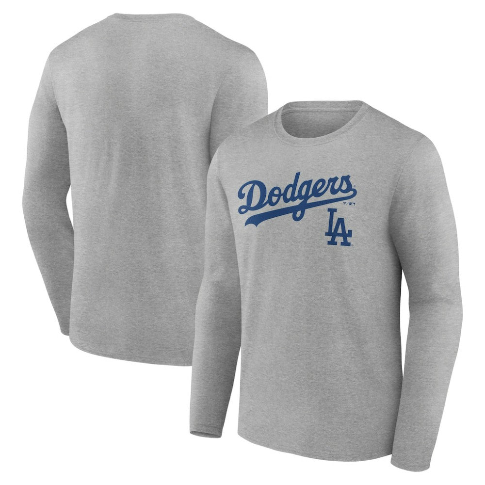 Los Angeles Dodgers Team Lockup Long Sleeve T-Shirt - Gray - MLB on Sale