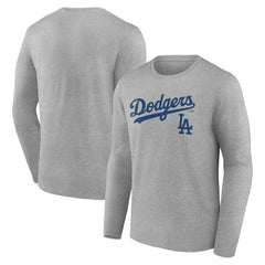 Los Angeles Dodgers Team Lockup Long Sleeve T-Shirt - Gray - MLB on Sale