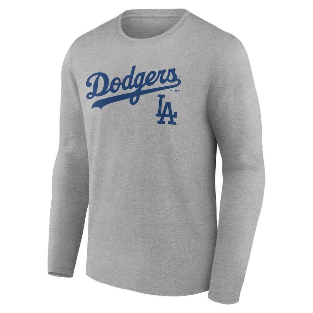 Los Angeles Dodgers Team Lockup Long Sleeve T-Shirt - Gray - MLB on Sale