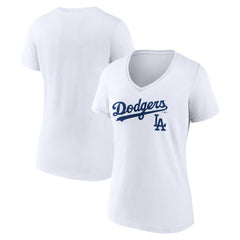Los Angeles Dodgers Women's Team Lockup V-Neck T-Shirt - White - MLB Online