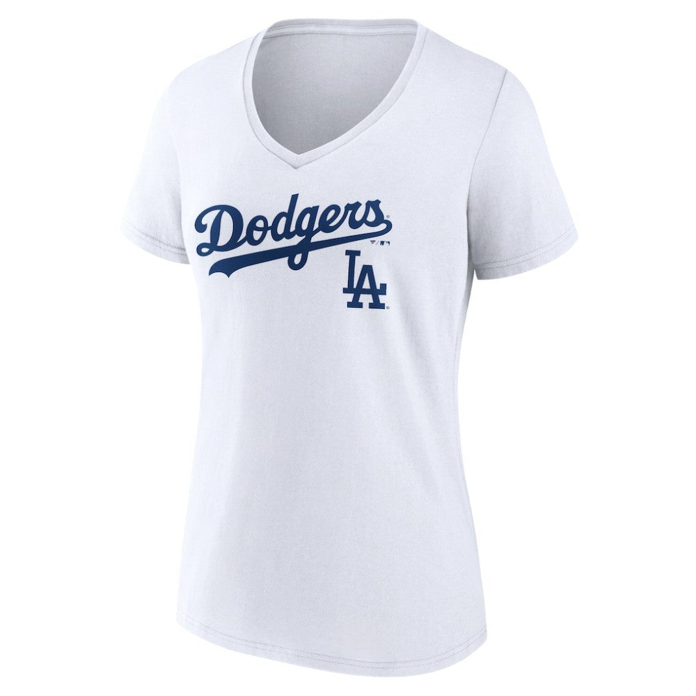 Los Angeles Dodgers Women's Team Lockup V-Neck T-Shirt - White - MLB Online