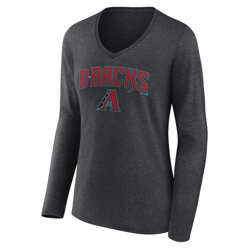 Arizona Diamondbacks Women's Team Lockup Long Sleeve V-Neck T-Shirt - Charcoal - MLB on Sale