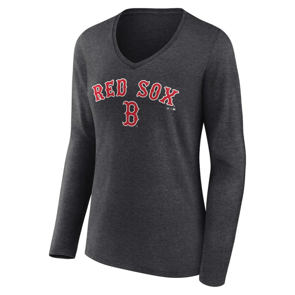 Boston Red Sox Women's Team Lockup Long Sleeve V-Neck T-Shirt - Charcoal - MLB Online
