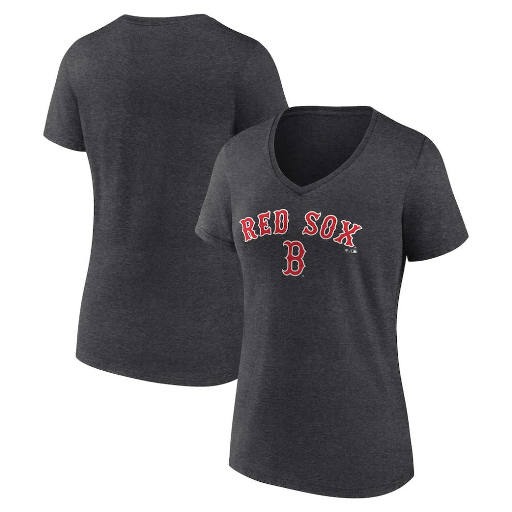 Boston Red Sox Women's Team Lockup V-Neck T-Shirt - Charcoal - MLB Sale