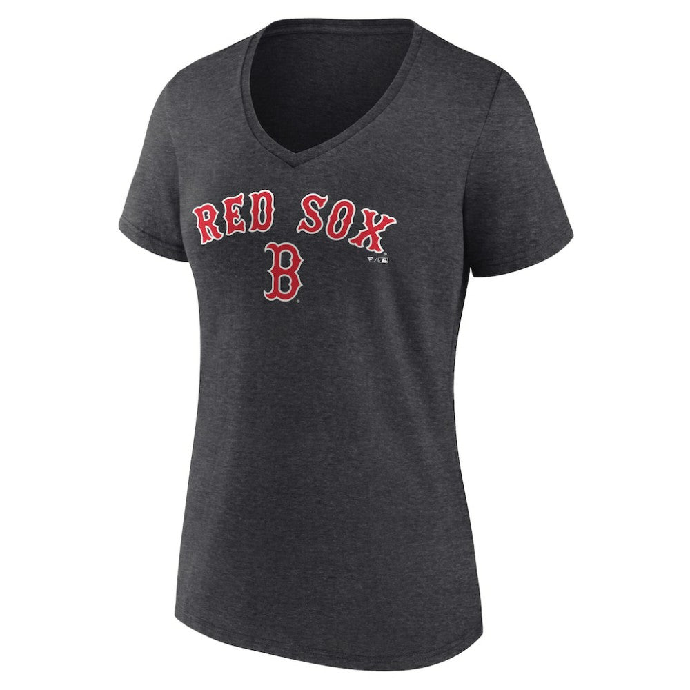 Boston Red Sox Women's Team Lockup V-Neck T-Shirt - Charcoal - MLB Sale