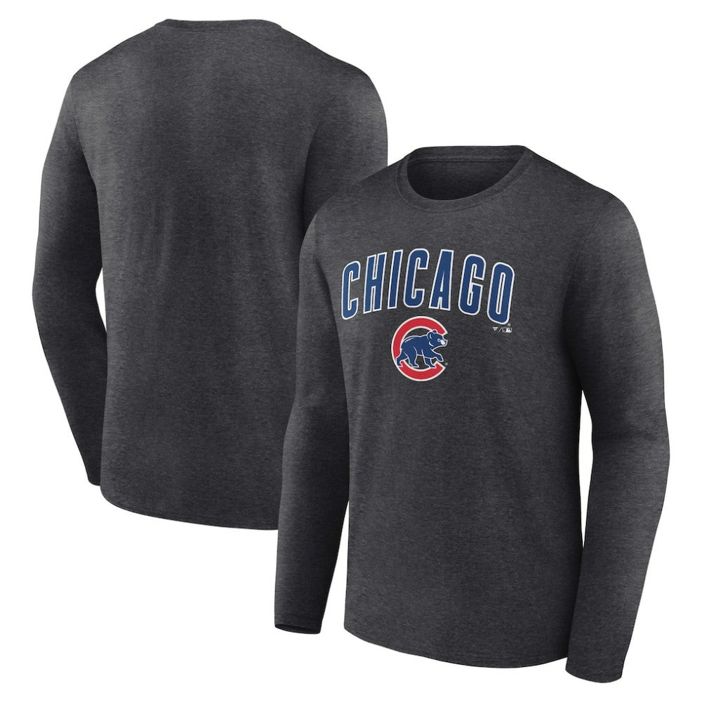 Chicago Cubs Team Lockup Long Sleeve T-Shirt - Charcoal - MLB Lifestyle