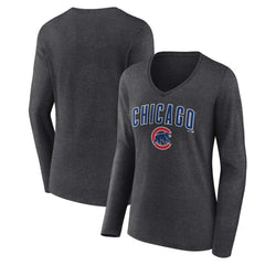 Chicago Cubs Women's Team Lockup Long Sleeve V-Neck T-Shirt - Charcoal - MLB Online