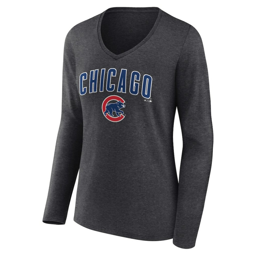 Chicago Cubs Women's Team Lockup Long Sleeve V-Neck T-Shirt - Charcoal - MLB Online