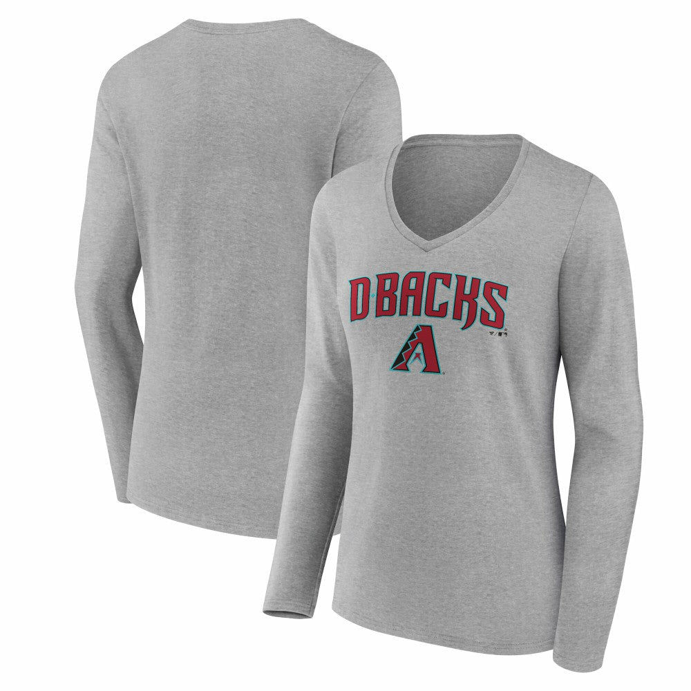 Arizona Diamondbacks Women's Team Lockup Long Sleeve V-Neck T-Shirt - Gray - MLB Sale