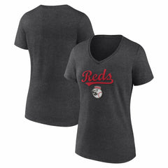 Cincinnati Reds Women's Team Lockup V-Neck T-Shirt - Charcoal - MLB on Sale