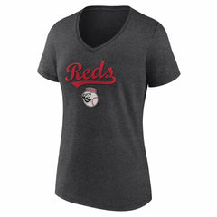 Cincinnati Reds Women's Team Lockup V-Neck T-Shirt - Charcoal - MLB on Sale