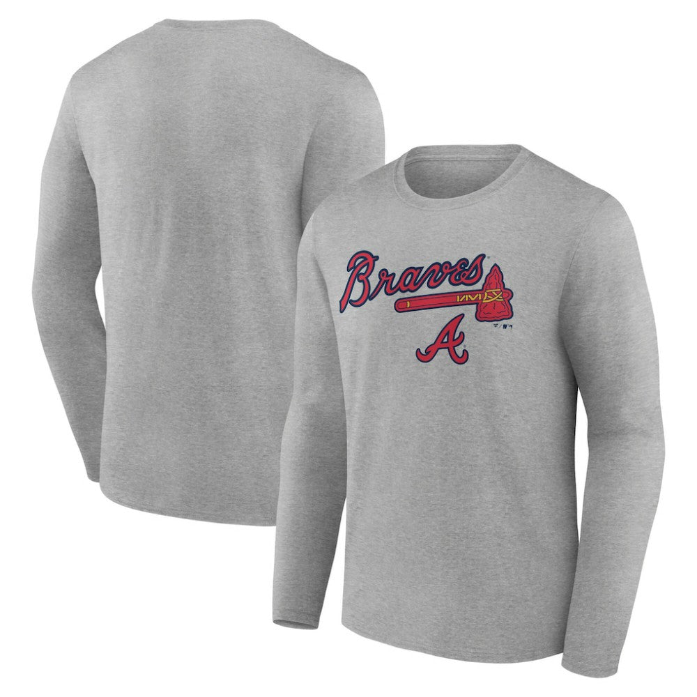 Atlanta Braves Team Lockup Long Sleeve T-Shirt - Gray - MLB Discount
