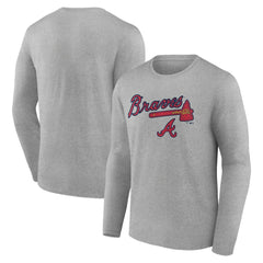 Atlanta Braves Team Lockup Long Sleeve T-Shirt - Gray - MLB Discount