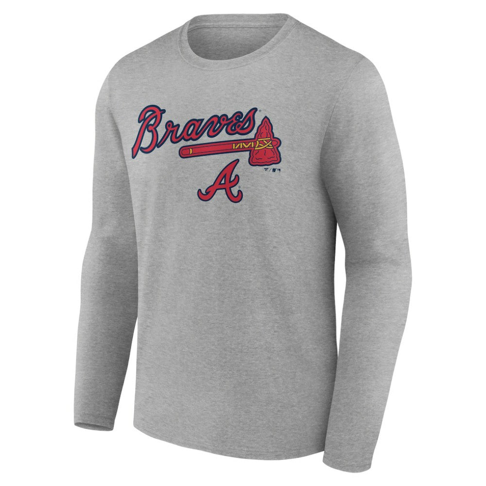 Atlanta Braves Team Lockup Long Sleeve T-Shirt - Gray - MLB Discount