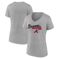 Atlanta Braves Women's Team Lockup V-Neck T-Shirt - Gray - MLB Discount