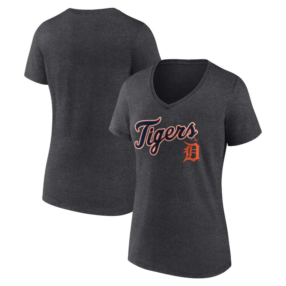 Detroit Tigers Women's Team Lockup V-Neck T-Shirt - Charcoal - MLB Online
