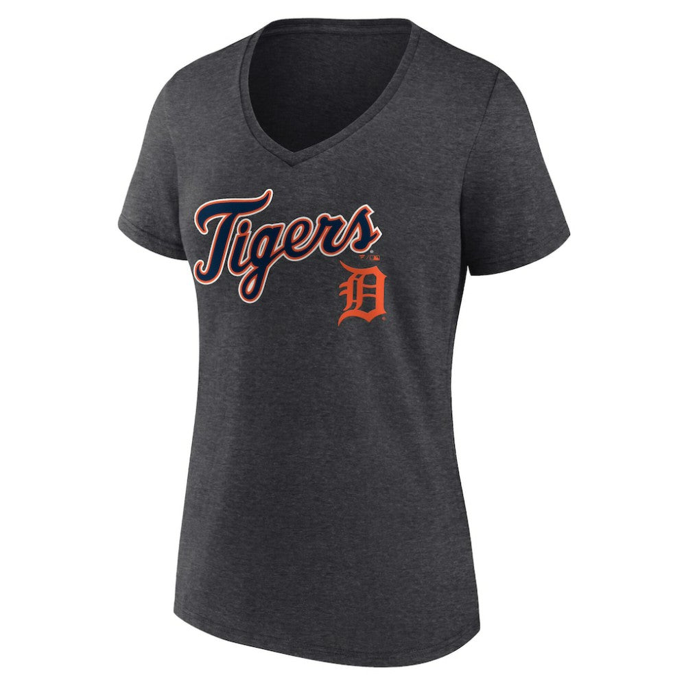 Detroit Tigers Women's Team Lockup V-Neck T-Shirt - Charcoal - MLB Online