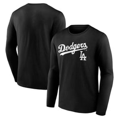 Los Angeles Dodgers Team Lockup Long Sleeve T-Shirt - Black - MLB Sale