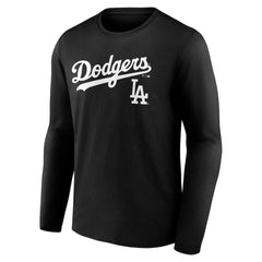Los Angeles Dodgers Team Lockup Long Sleeve T-Shirt - Black - MLB Sale