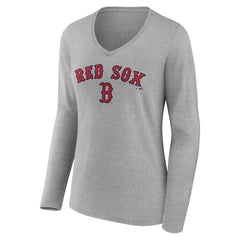 Boston Red Sox Women's Team Lockup Long Sleeve V-Neck T-Shirt - Gray - MLB Discount