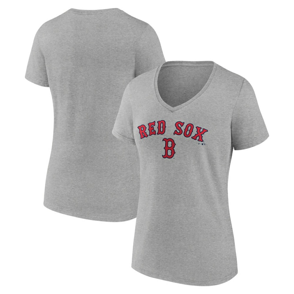 Boston Red Sox Women's Team Lockup V-Neck T-Shirt - Gray - MLB on Sale