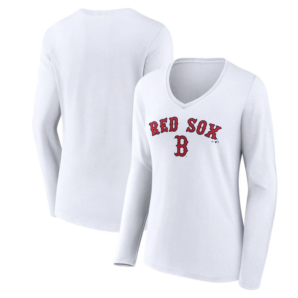Boston Red Sox Women's Team Lockup Long Sleeve V-Neck T-Shirt - White - MLB Online
