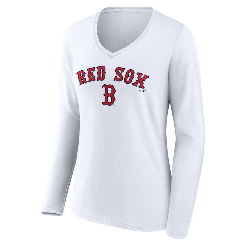 Boston Red Sox Women's Team Lockup Long Sleeve V-Neck T-Shirt - White - MLB Online