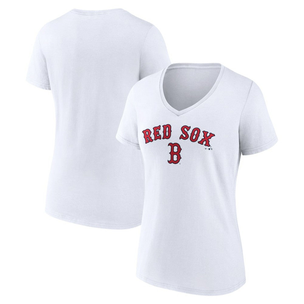 Boston Red Sox Women's Team Lockup V-Neck T-Shirt - White - MLB on Sale