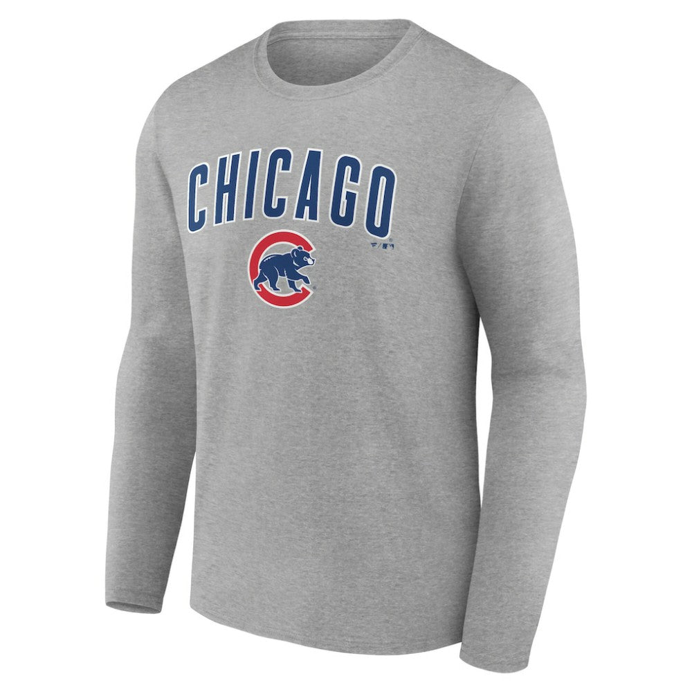 Chicago Cubs Team Lockup Long Sleeve T-Shirt - Gray - MLB Sale