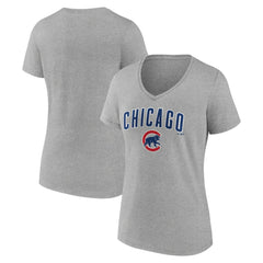 Chicago Cubs Women's Team Lockup V-Neck T-Shirt - Gray - MLB Lifestyle